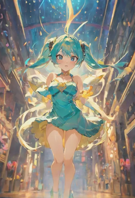 Hatsune Miku small short dress cute breasts big bulging exposed adorable inappropriate innocent little petite cleavage large boobs breast chest short low cut tiny mini dress tight long hair long_hair longest hair extremely_long_hair pigtails ponytails sexy...