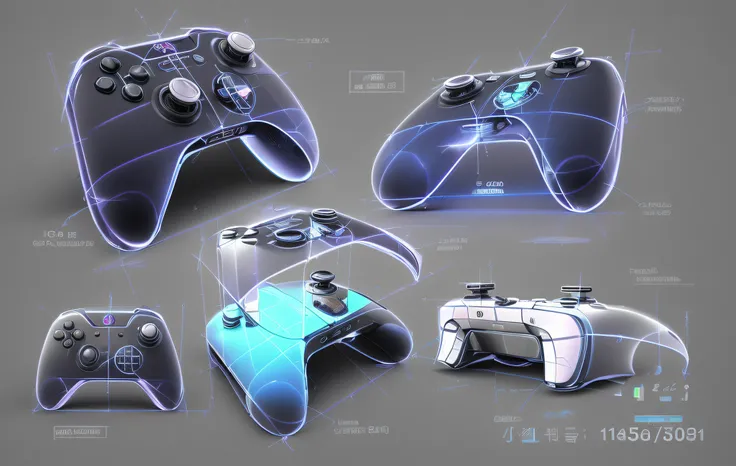 Gamepad，Modeling，rendering，high qulity，Innovative design and concept drawing，Ergonomic design，Advanced material and texture rendering，Customize key configuration and layout，High-precision geometric modeling，Pastel background