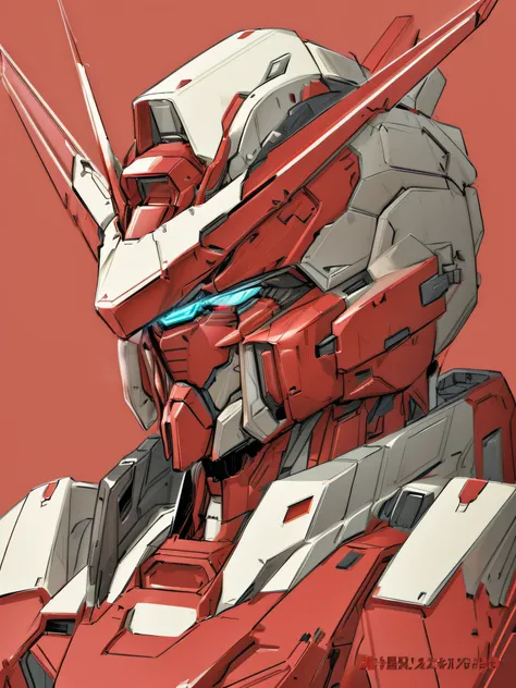 a close up of a drawing of a robot with a gun, gundam head, Mecha Inspiration, portrait of a mech, alexandre ferra white mecha, hyper detailed line art,  sharp lineart, crisp 8 k line art, mecha art, cool mecha style, anfas portrait of a mech warrior，Red a...