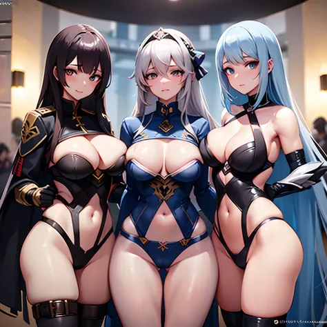 tres mujeres sexys en uniformes militares posando para una foto, Detalles finos. girls frontline, girl front line style, Tendencias en CGVatstation, Artgerm extremadamente detallado, Guweiz en Artstation Pixiv, mujer musculosa, Un primer plano de una mujer...