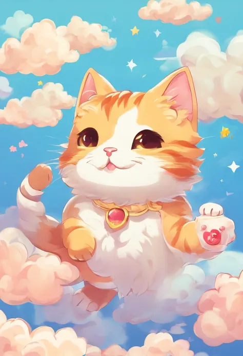 gato animado en nubes