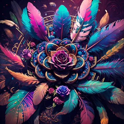 Riff Style 2 (masutepiece, top-quality, Best Quality, Official art, Plants and bird feathers, Beautiful and aesthetic flowers:1.2), (roses:1.3), Extremely detailed,(Fractal Art:1.1),(Colorful:1.1)(Flowers:1.3),highest details,(Zentangle:1.2), (Dynamic Pose...