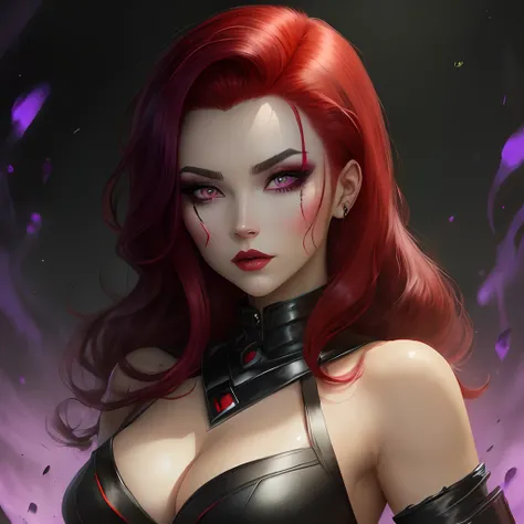 Female villainess with black red hair and violet eyes