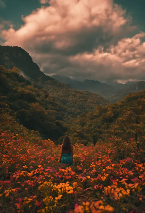 mulher triste misturado com natureza