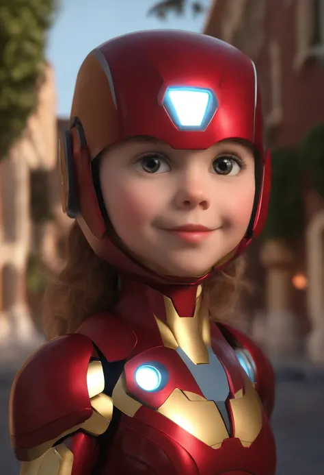 an 10 year old busty female teen cartoon character in an ironman hat and ironman backpack, (((ironman backpack))), (((ironman shirt))), ((ironman apparel))), Anime, Cute 3D rendering, Unreal engine 5, Anime style, 8 K, 3d rendering, surreal adventure rende...