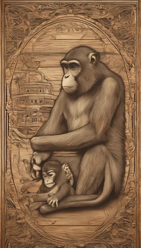 Wood-burned, etched artwork. Can also make interesting wooden detailed objects: A Monkeys. 4 panels with different poses