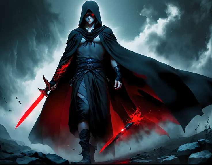 Personagem de anime, A God of death in the form of a child in a black robe and red eyes, Using the sharp bones of his arm as a blade