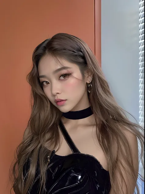 Un primer plano de una mujer con cabello largo con un vestido negro, Retrato de Jossi de Blackpink, Jossi de Blackpink, Parque Roseanne de Blackpink, Cl, Blackpink Jennie, con cabello largo y ojos penetrantes, maquillaje popular de Corea del Sur, Sakimicha...