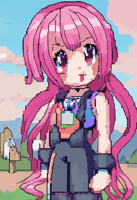 (masterpiece, top quality, best quality), pixel,pixel art,1girl,full body, pony tail, pink hair.