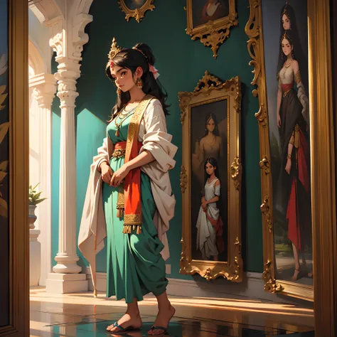 Girl standing in the gallery , oil painting, art by krishna