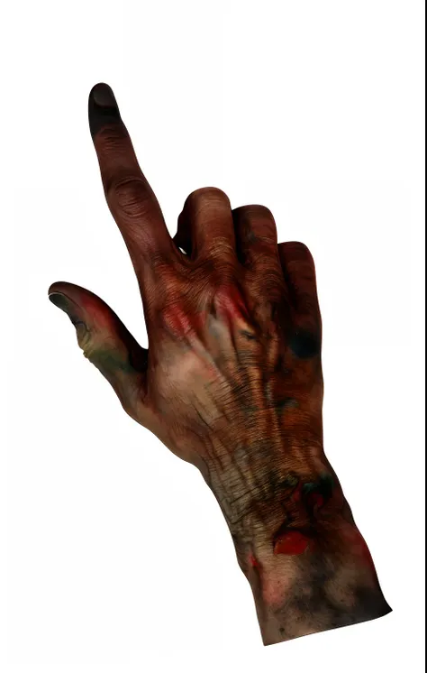 Close up of a mans hand with a bloody hand, extreme hand detail, 5 fingers). Full body realistic, realistic hand, high detail of a hand, hands retouched, hand painted textures on model, corrected hand, hand painted textures,  hand of fear, the detail,close...