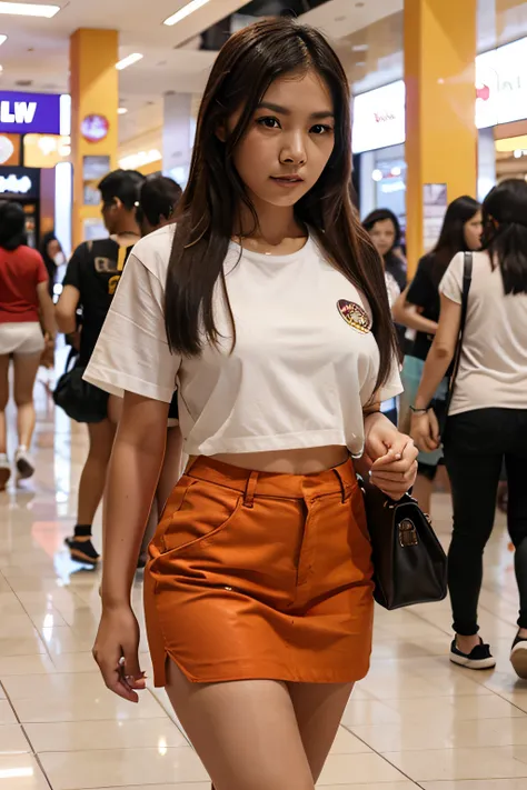 Beautiful Thai girl walking in the mall brightly