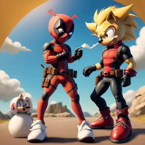 deadpool and sonic the hedgehog smoking marijuana