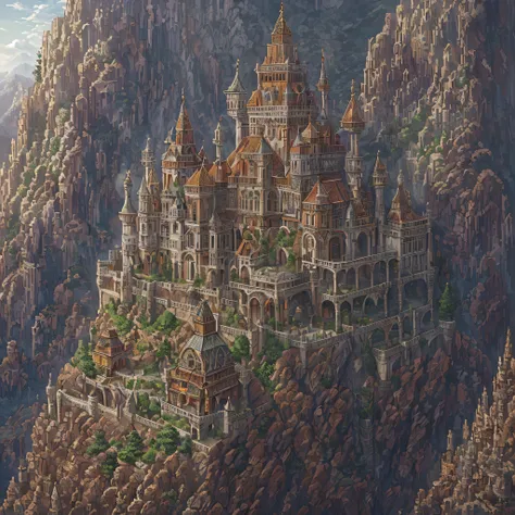 A forbidden castle high up in the mountains, pixel art, (intricate details:1.12), hdr, (intricate details, hyperdetailed:1.15), (natural skin texture, hyperrealism, soft light, sharp:1.2), game art, key visual, surreal