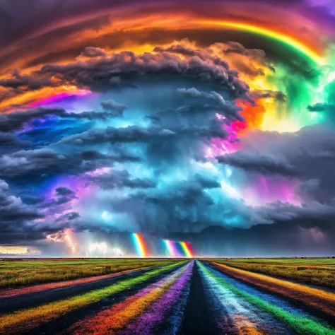 The menacing funnel cloud swirled violently, whipping debris into the air as it carved a path of destruction across the landscape. But instead of dark grays and blacks, this tornado glowed with vibrant streaks of color.

Shimmering hues of red, orange, yel...