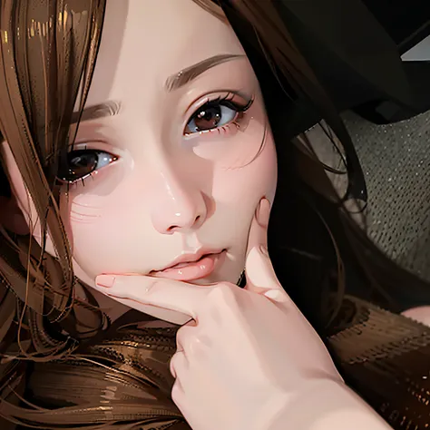 There is a woman with long brown hair posing for a photo, kawaii realistic portrait, photorealistic anime, realistic anime 3 d style, Photorealistic!!!!!!! Art styles, 3 d anime realistic, Hyper realistic anime, ((Photorealistic)), Realistic image, semi re...