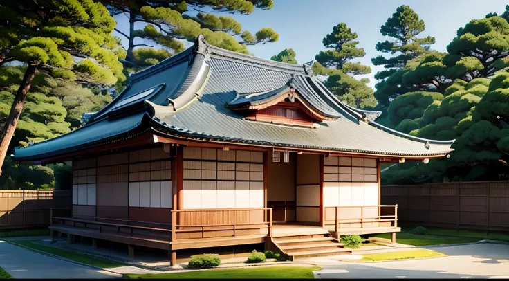 Japan style tile house with Japan houses and pine trees、moonlights