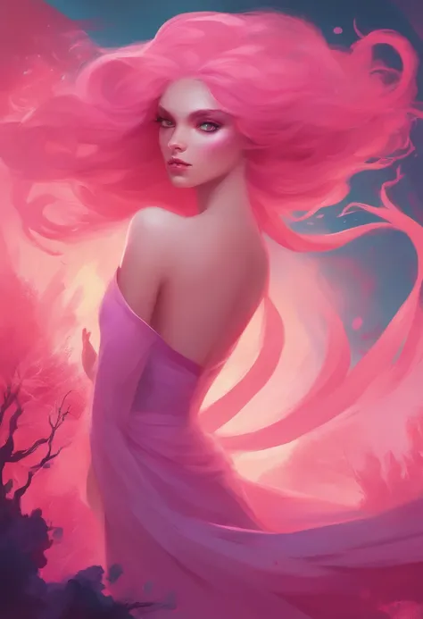 Persephone de Lore Olympus avec des longs cheveux rose et une peau rose. Dressed up for Halloween