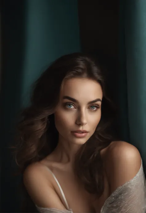 Best photoshoot style ,arafed woman with matching tank top and panties, sexy girl with blue eyes, portrait sophie mudd, brown hair and large eyes, photoshoot of a young woman, photoshoot eyes, violet myers, without makeup, natural makeup, looking directly ...