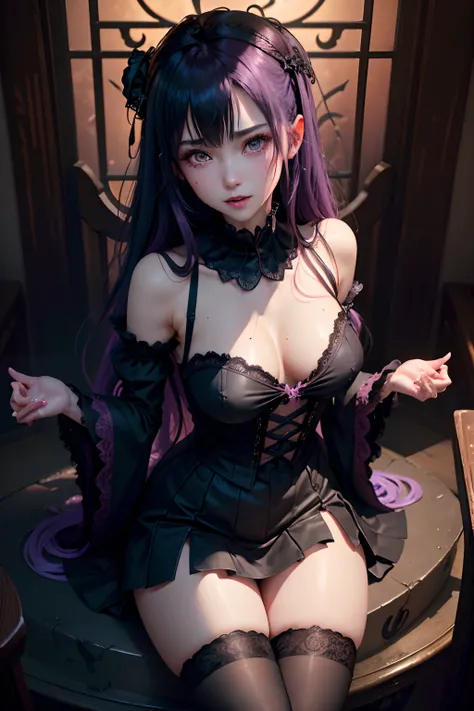 Fornication、Hard Dark Gothic Makeup、Maniacal、Deep night sky、horor、Black Dark Eyeshadow、slaves、crying how bright、mourn、Sad songs、Good skin luster、Lace pink、Long hair straight hair、Dark Gothic Makeup、Dark smile、Restless Palace、Expressions of sexual arousal、F...