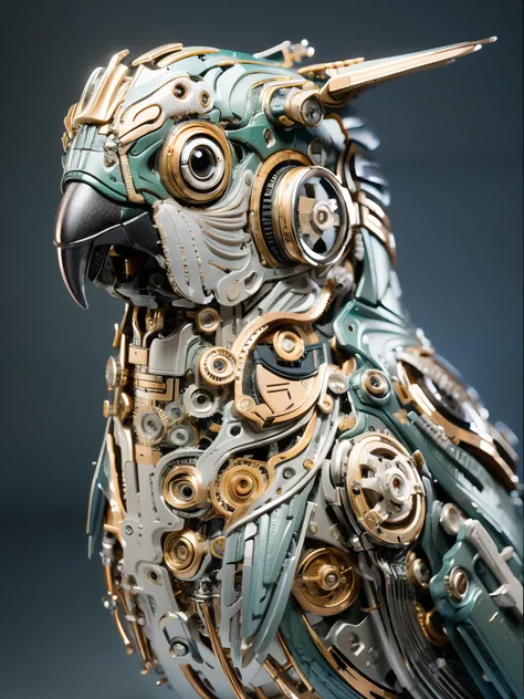 ((best quality)), ((masterpiece)), (very detailed: 1.3), 8k, mechanical parrot, all-mechanical bird, extremely detailed, ultra d...