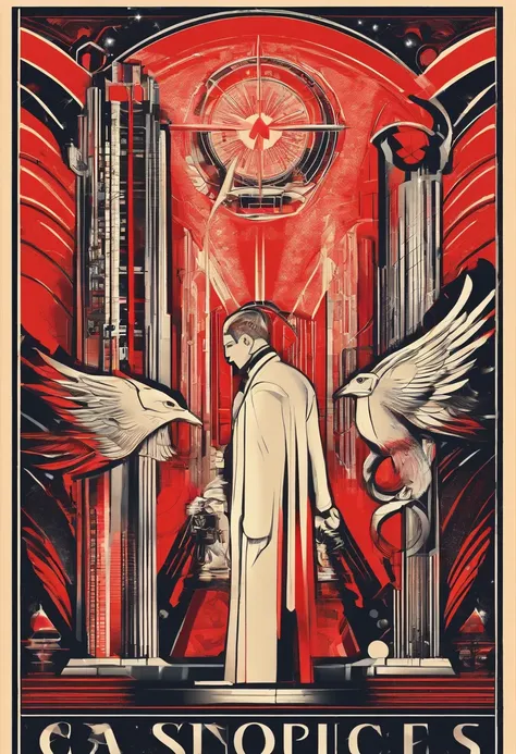 A scientist in a scientific coat turned his back to us，looking at the stars，hard core，Technologie，Red monochrome,USSR Poster,urss,communism