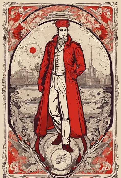 A scientist in a scientific coat turned his back to us，looking at the stars，hard core，Technologie，Red monochrome,USSR Poster,urss,communism