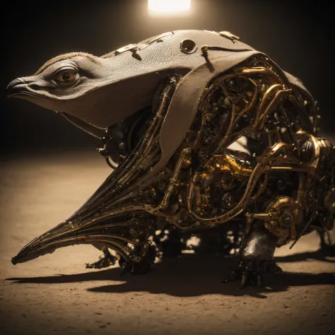 Mechanical Ostrich Space Station 1:3 Models，mid day，Cyberpunk art of a，Rembrandt light，Detail portrayal，macro shot，surface reflection，high definition detail，Dingdall effect，Light and shadow intensification，The light shines，particle fx，3D modeling ostrich，S...