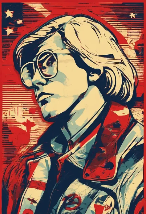 A scientist in a scientific coat turned his back to us，looking at the stars，hard core，Technologie，Red monochrome,USSR Poster,urss,communism