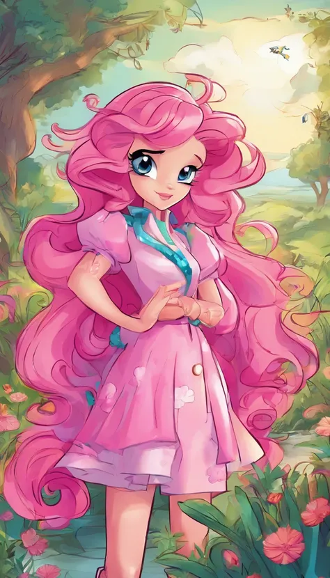 Image of a my little pony pinkie pie ，Trends in Art Station，Wear pink clothes，lovely, anime style