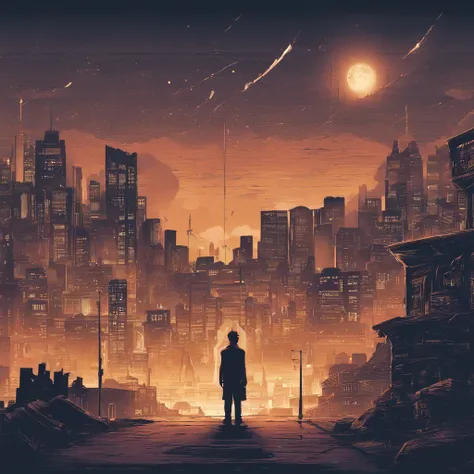 Album cover design description:

1. **Basic background**: South Korea, Blur city night view. The light of the car, Flickering buildings, The citys demolition, And the moon rising in the distance forms the background. 

2. **centered image**: One character(...