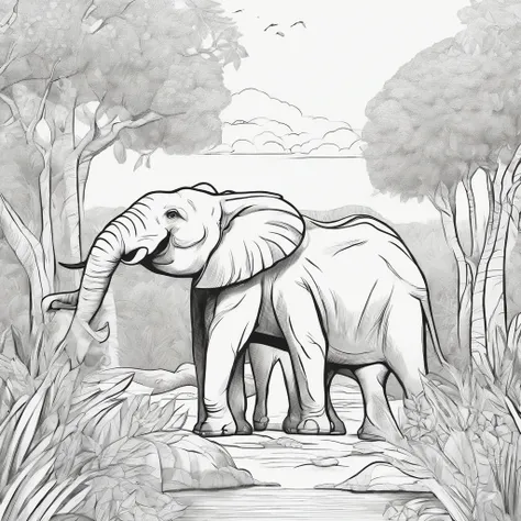 Zoo cartoon style, Line drawing background, White background, monochrome, line-drawing, ((sketch)), Toddler Coloring Thick lines sharpened, remove grey tone