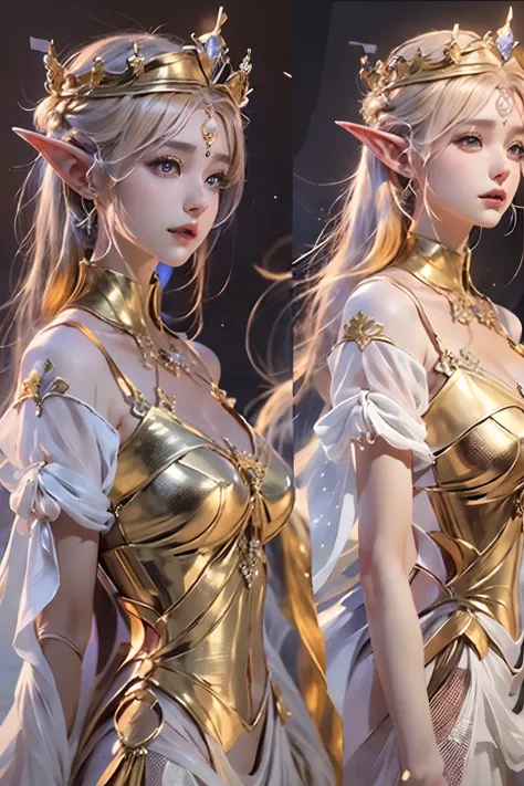 Full body like，Golden，3D Rendering Character Art 8K，a beautiful fantasy empress，8K high quality detailed art，beautiful and elegant elf queen，photorealistic anime girl rendering，（（a beautiful fantasy empress））， Smooth anime CG art， beautiful elven princess，...