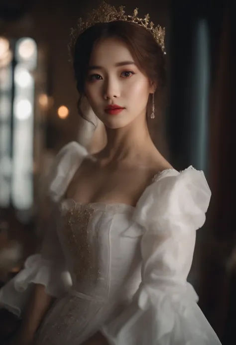 masutepiece, (Photorealistic:1.4), Best Quality, Beautiful lighting,(ulzzang-6500:0.4), anna, full_Buddy, Solo, White Maid Clothes, Raw photo, 8K UHD, Film grain