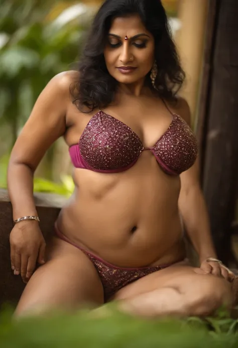 Mature Indian mom in a micro bikini with huge areolas showing naked