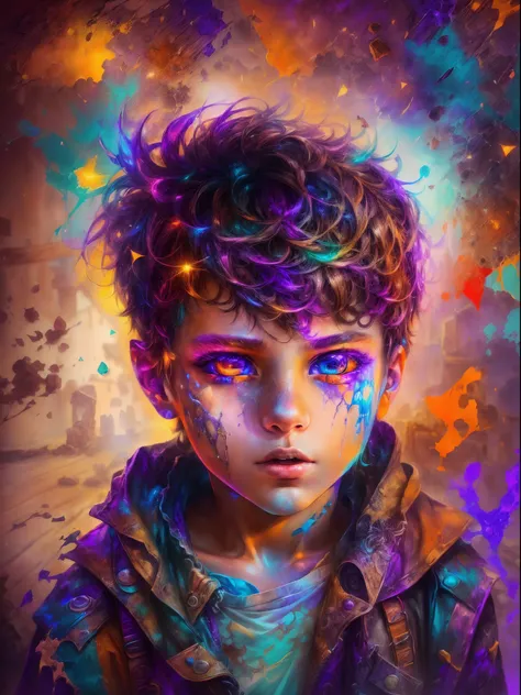 (digital art), (pop art), (phenomenal art), (gorgeous desinger+extreme quality:1.4), (HDR+), light painting, vibrant colors, masterpiece art, a boy with multicolored eyes, with different colors, both with vibrant colors, different, heterochromia, highlight...