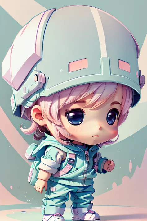 white,totally white,pastel colors,hachures,chibi style, 1 cute little baby boy with techwear clothes, papercute background