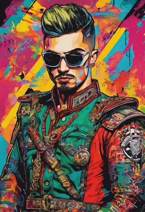 a painting of a hungarian warrior trending in the art station, dressed in punk clothes, detailed hyper realistic rendering, british gang member, street style, intimidating pose, planet of the hungarian, clothes with fashion, urban samurai, outlaw, west sla...