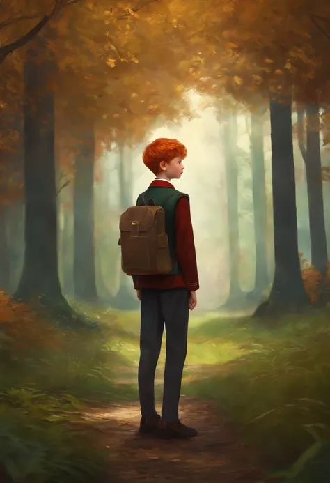 (Masterpiece:1.2, Best Quality), Forest, A Boy, Boy, Redhead, School Uniform, Thinking