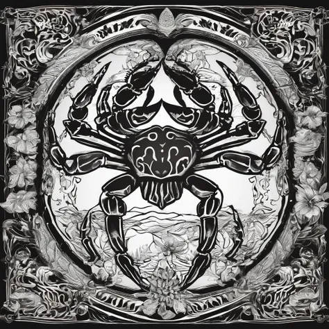 Hairy crab logo，Black and white background，The black and blue photo was taken by Flickl