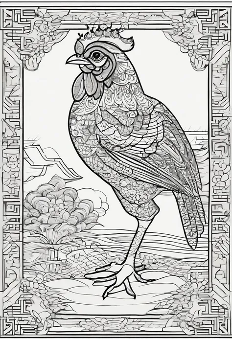 A chicken decorated with traditional Chinese patterns