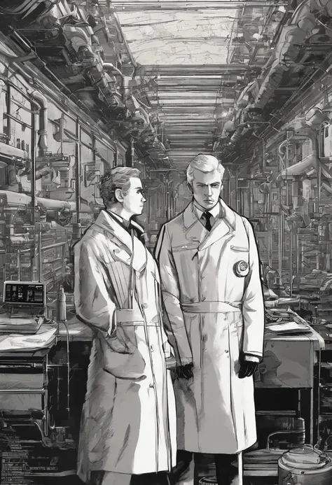 Scientists in science coats turn their backs to us，looking at the stars，hard core，Technologie，USSR Poster,urss,Communism