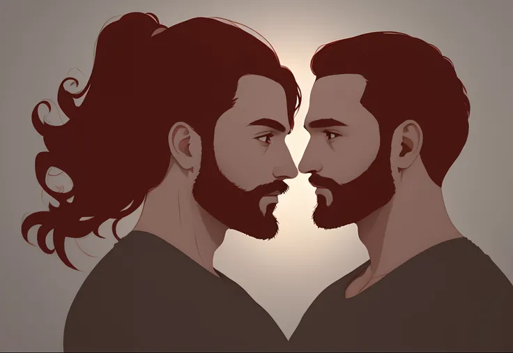 Couple, femme enceinte, cheveux rouge, silhouette, illustration, fond blanc, homme, brown, barbu, abstrait