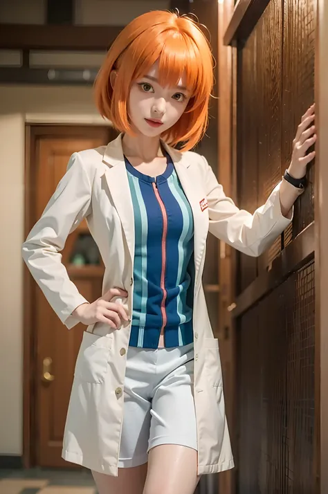 a close up of a woman in a short skirt and jacket, leeloo outfit, ayaka cosplay, wearing lab coat and a blouse, anime girl cosplay, professional cosplay, anime cosplay, asuka suit under clothes!, full-cosplay, with a lab coat, anime girl in real life, beau...