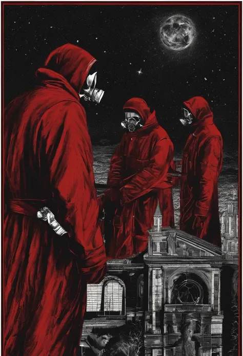 Scientists in science coats turn their backs to us，looking at the stars，hard core，Technologie，Red monochrome,USSR Poster,urss,Communism