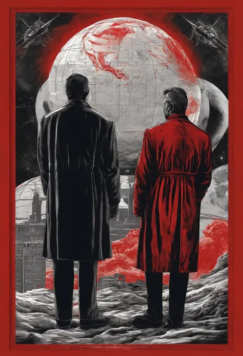 Scientists in science coats turn their backs to us，looking at the stars，hard core，Technologie，Red monochrome,USSR Poster,urss,Communism