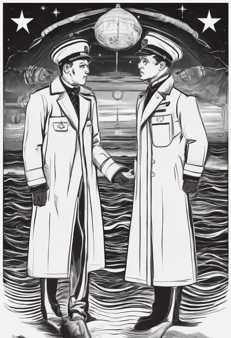 Scientists in science coats turn their backs to us，looking at the stars，hard core，Technologie，Red monochrome,USSR Poster,urss,Communism