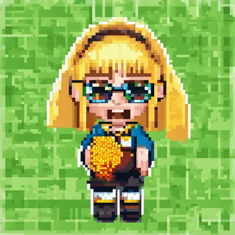 little blond girl with nerdy glasses and corn on the cob in her hand, Hintergrund Greenscreen