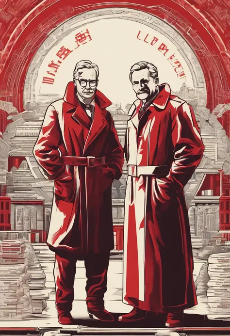 Scientists in science coats turn their backs to us，looking at the stars，hard core，Technologie，Red monochrome,USSR Poster,urss,Communism