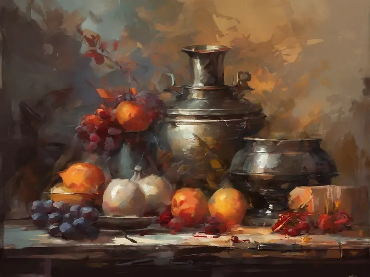 a painting of modern still life painting by Pierre Joubert, cgsociety, fantasy art, hard knife stroke oil painting